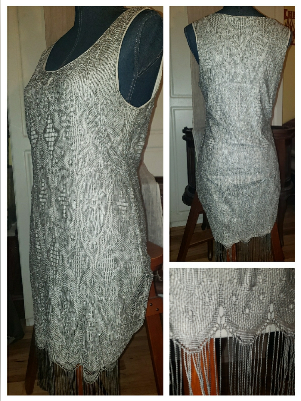 Sleeveless Silver Fringe Shift Dress